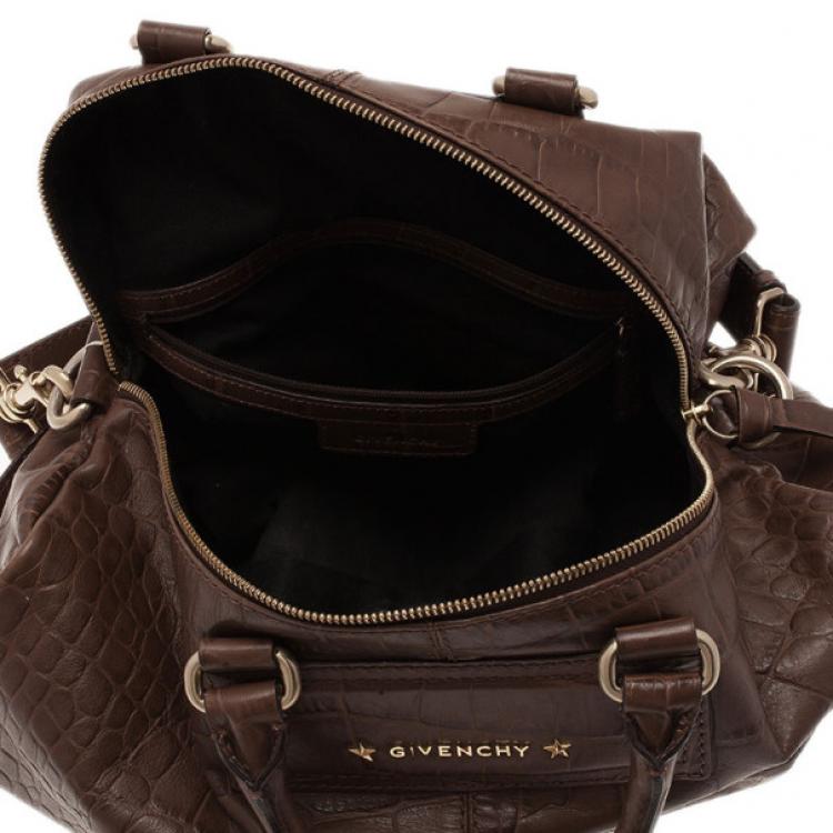 Pre Owned Givenchy Brown Croc Embossed Duffle Bag