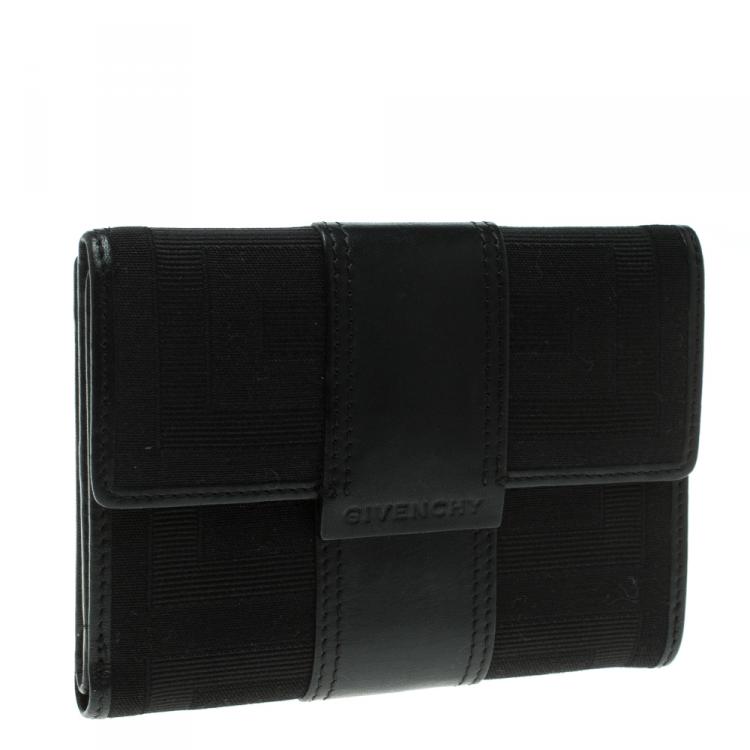 Pre Owned Givenchy Black Fabric and Leather Signature Compact Wallet