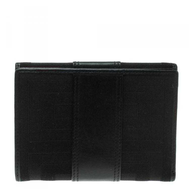 Pre Owned Givenchy Black Fabric and Leather Signature Compact Wallet
