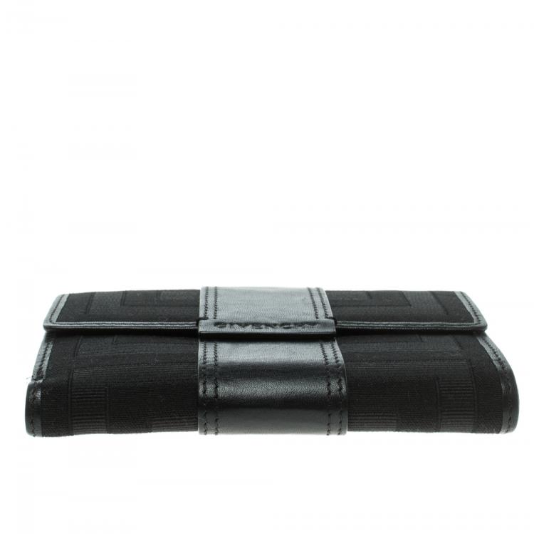 Pre Owned Givenchy Black Fabric and Leather Signature Compact Wallet