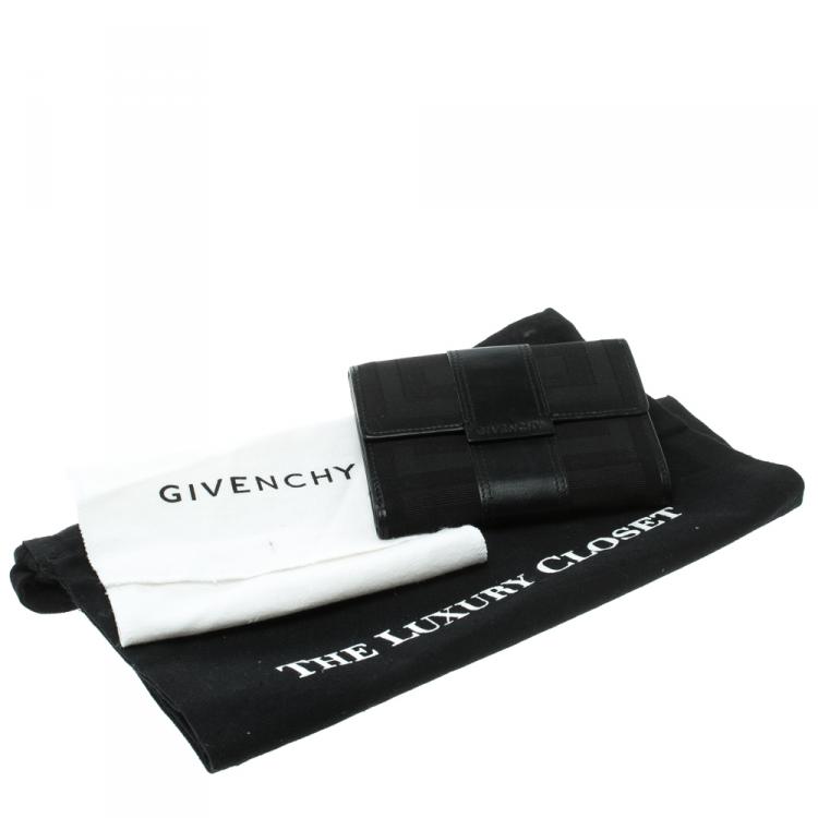 Pre Owned Givenchy Black Fabric and Leather Signature Compact Wallet