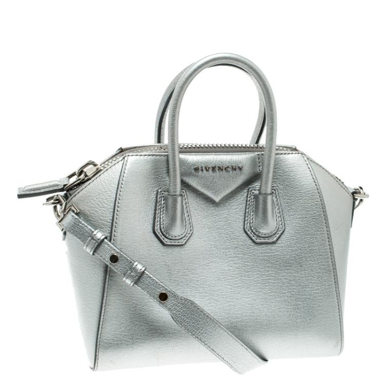 Pre Owned Givenchy Silver Leather Mini Antigona Satchel