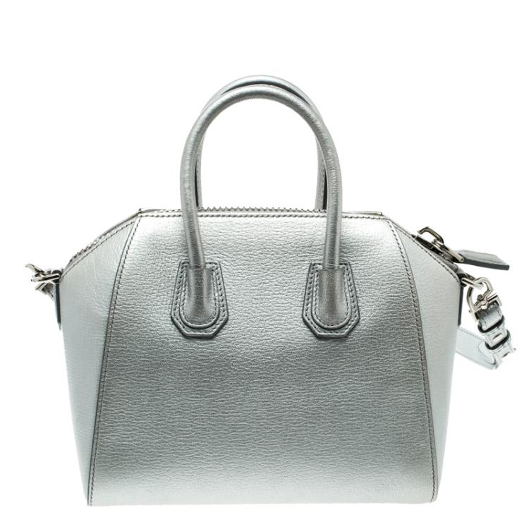 Pre Owned Givenchy Silver Leather Mini Antigona Satchel