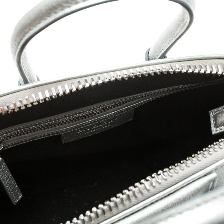 Pre Owned Givenchy Silver Leather Mini Antigona Satchel