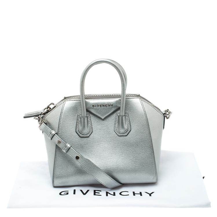 Pre Owned Givenchy Silver Leather Mini Antigona Satchel