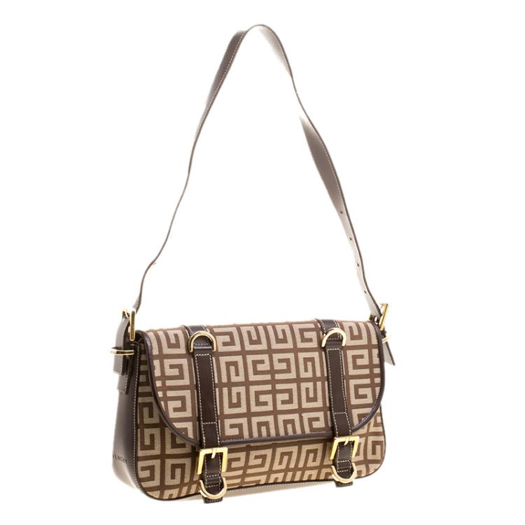 Pre Owned Givenchy Beige/Brown Canvas and Leather Shoulder Bag