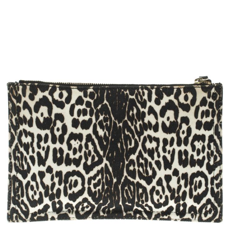 Pre Owned Givenchy Black/White Leopard Print Canvas Antigona Pouch