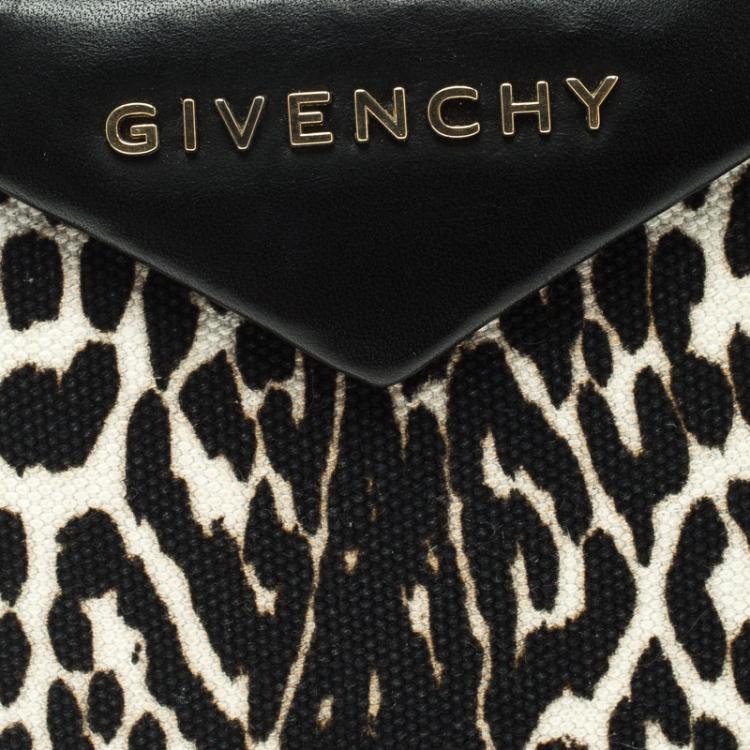 Pre Owned Givenchy Black/White Leopard Print Canvas Antigona Pouch