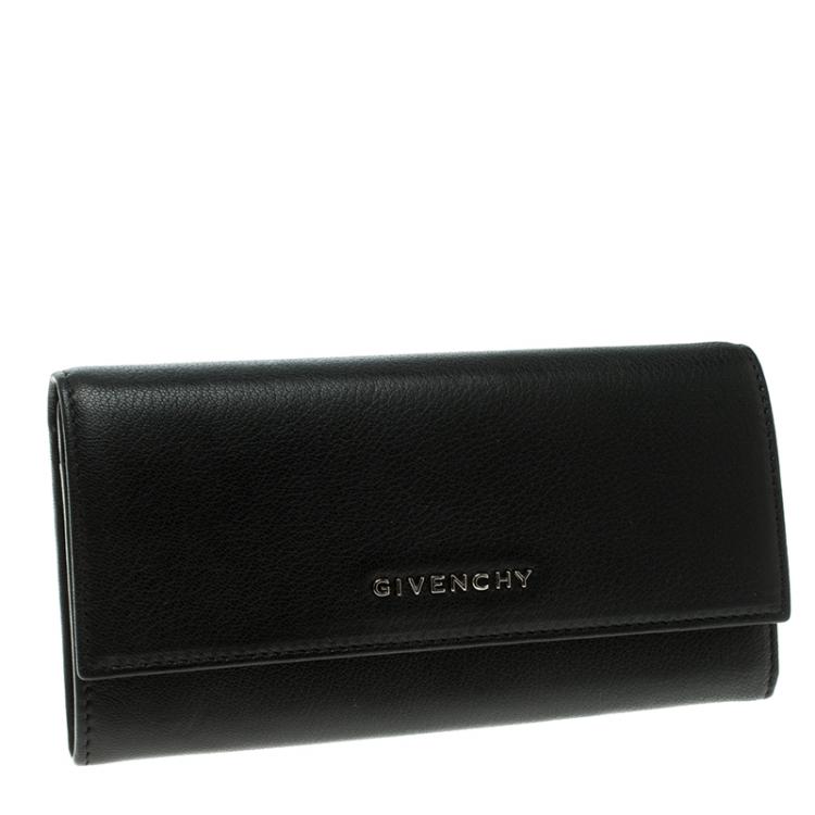 Pre Owned Givenchy Black Leather Pandora Long Flap Wallet