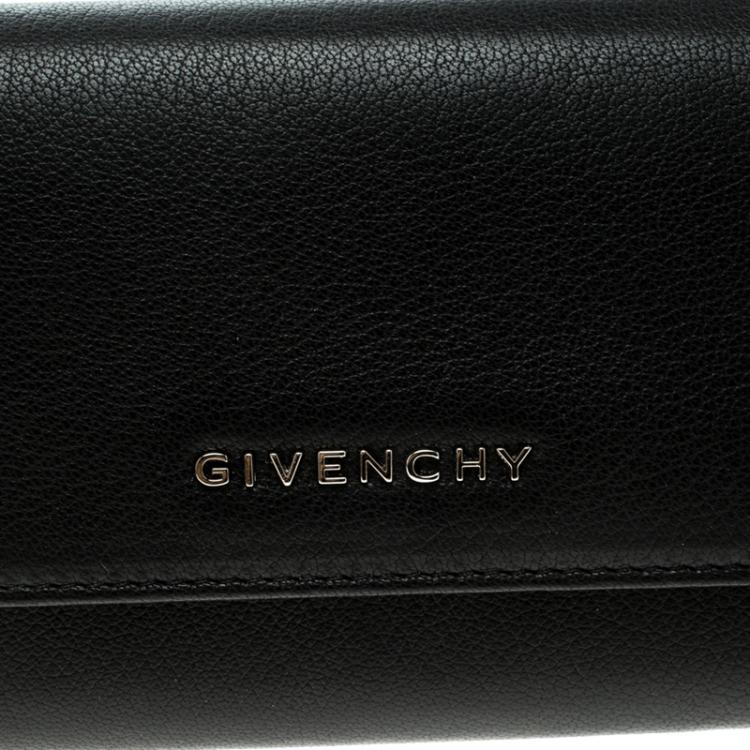 Pre Owned Givenchy Black Leather Pandora Long Flap Wallet