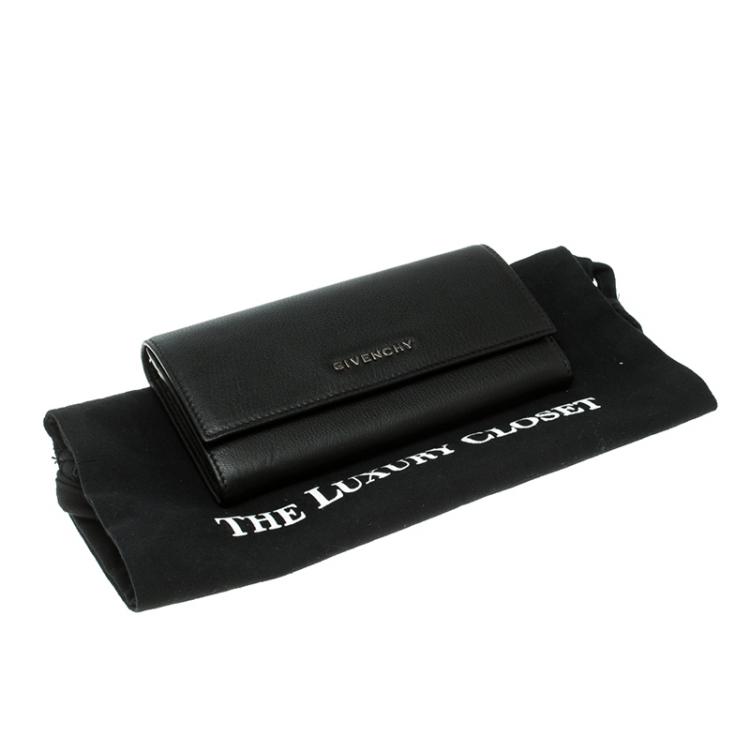Pre Owned Givenchy Black Leather Pandora Long Flap Wallet