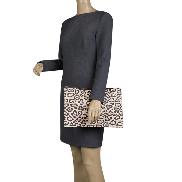 Pre Owned Givenchy Multicolor Leopard Print Coated Canvas Zip Pouch Clutch