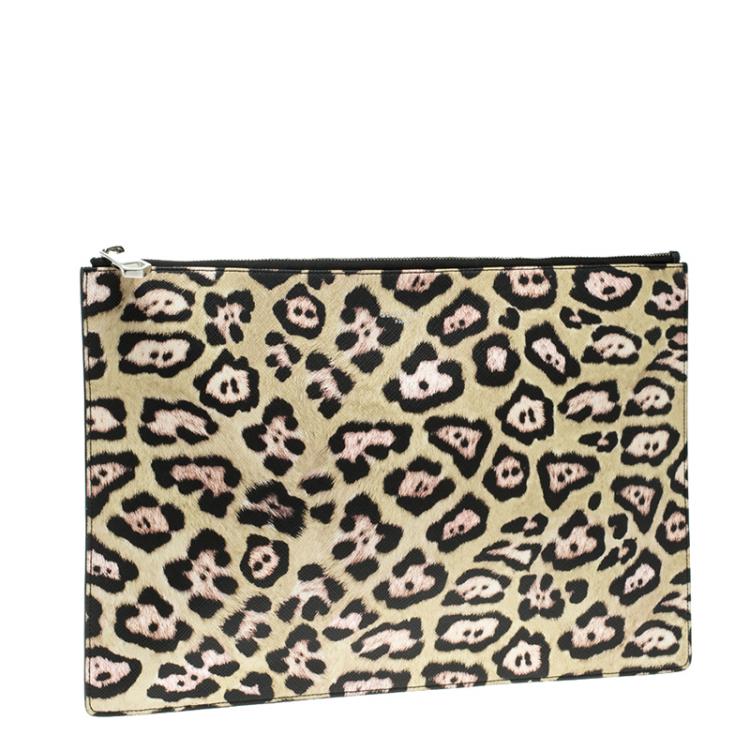 Pre Owned Givenchy Multicolor Leopard Print Coated Canvas Zip Pouch Clutch