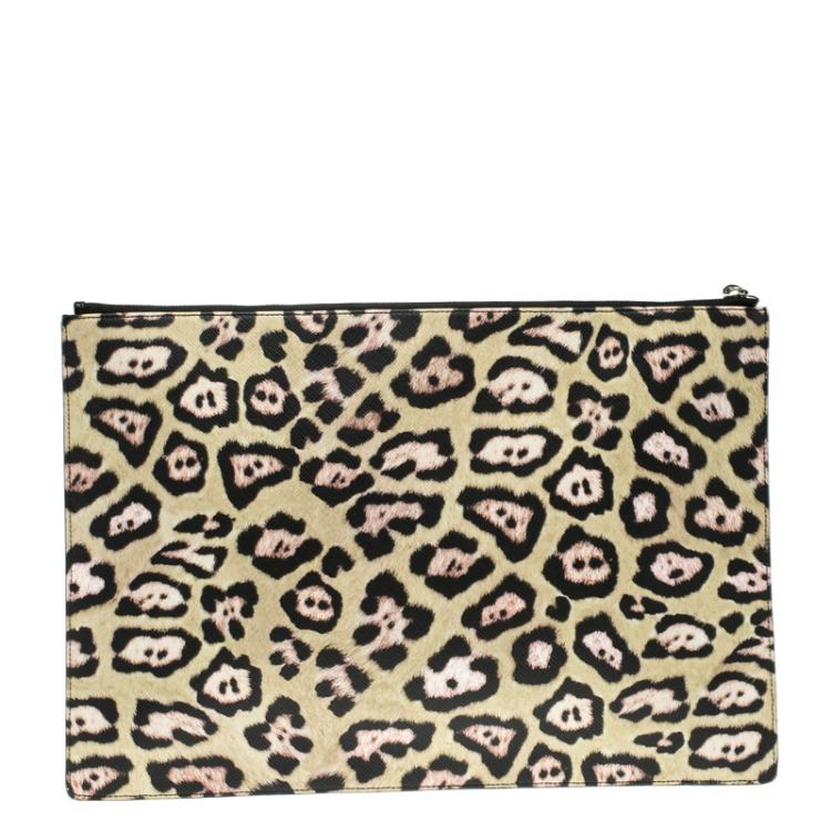 Pre Owned Givenchy Multicolor Leopard Print Coated Canvas Zip Pouch Clutch