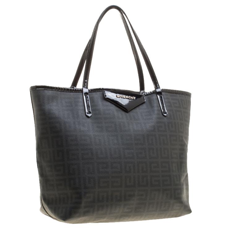 Pre Owned Givenchy Dark Grey/Black Coated Canvas Logo Print Antigona Shopper Tote