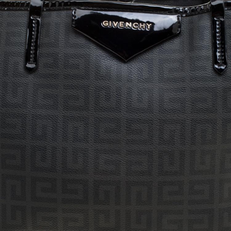 Pre Owned Givenchy Dark Grey/Black Coated Canvas Logo Print Antigona Shopper Tote