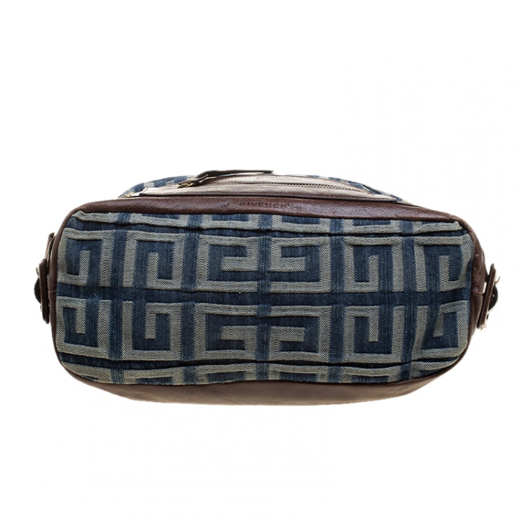 Pre Owned Givenchy Multicolor Denim and Leather Logo Print Hobo