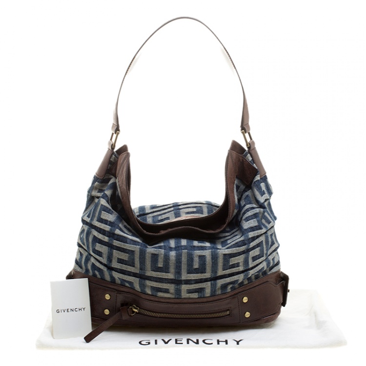 Pre Owned Givenchy Multicolor Denim and Leather Logo Print Hobo