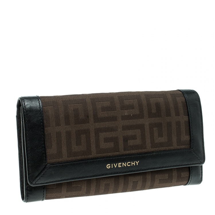 Pre Owned Givenchy Brown/Black Fabric Signature Long Wallet