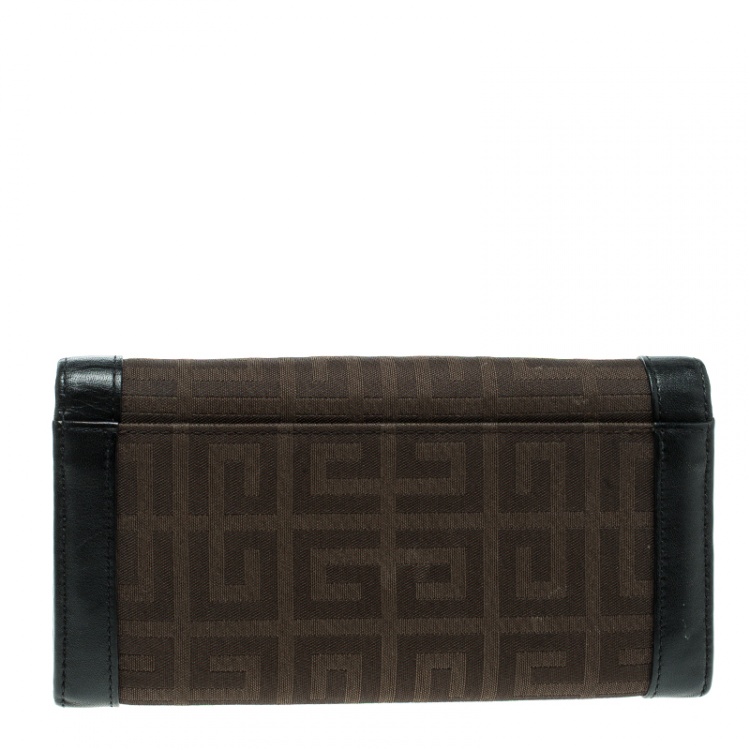 Pre Owned Givenchy Brown/Black Fabric Signature Long Wallet