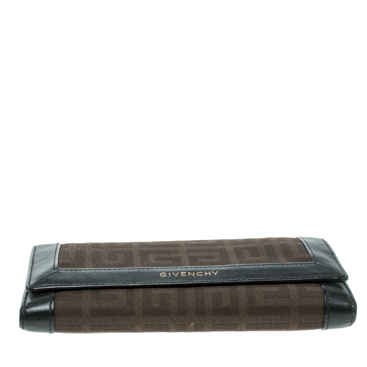 Pre Owned Givenchy Brown/Black Fabric Signature Long Wallet