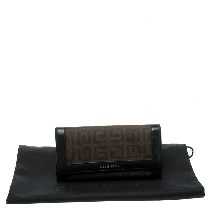 Pre Owned Givenchy Brown/Black Fabric Signature Long Wallet