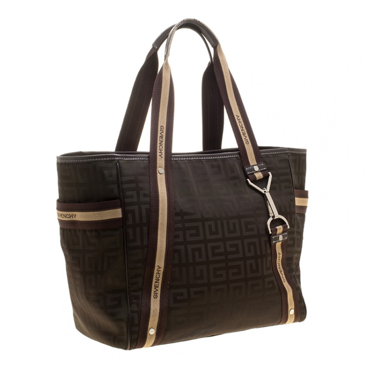 Pre Owned Givenchy Khaki/Brown Signature Nylon and Leather Tote