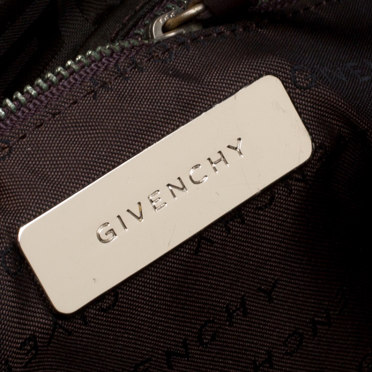 Pre Owned Givenchy Khaki/Brown Signature Nylon and Leather Tote