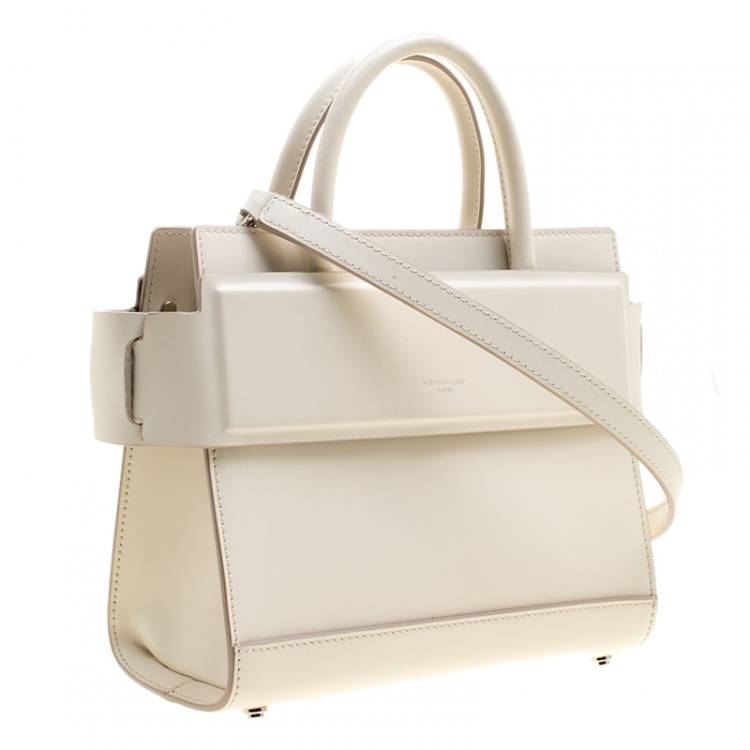 Pre Owned Givenchy Off White Leather Mini Horizon Crossbody Bag