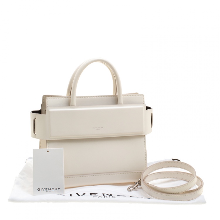 Pre Owned Givenchy Off White Leather Mini Horizon Crossbody Bag