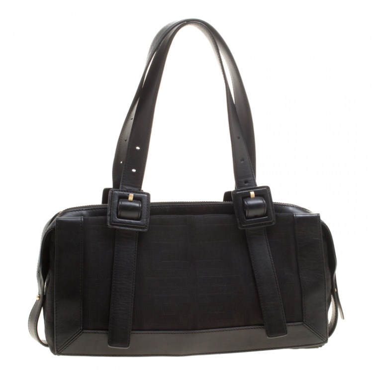 Pre Owned Givenchy Black Signature Canvas and Leather Boston Bag