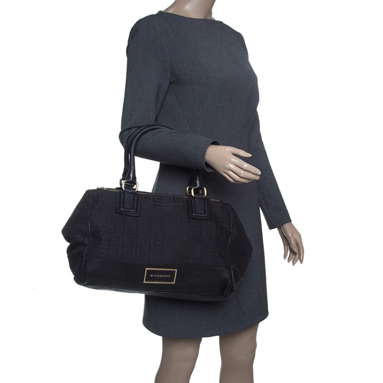 Pre Owned Givenchy Black Monogram Canvas and Leather Double Zip Satchel