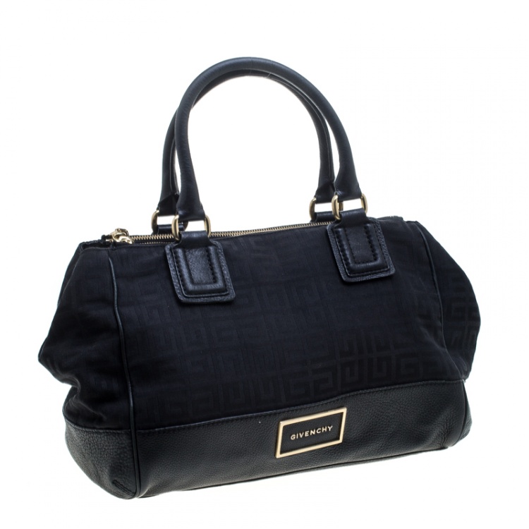 Pre Owned Givenchy Black Monogram Canvas and Leather Double Zip Satchel