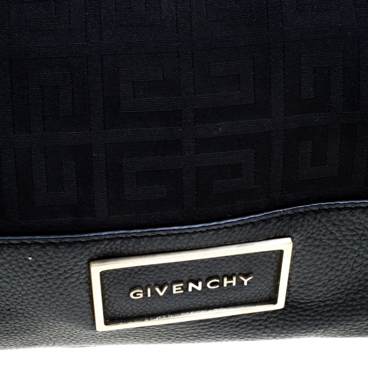 Pre Owned Givenchy Black Monogram Canvas and Leather Double Zip Satchel