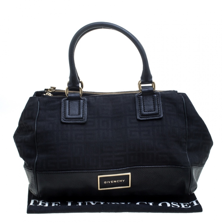 Pre Owned Givenchy Black Monogram Canvas and Leather Double Zip Satchel