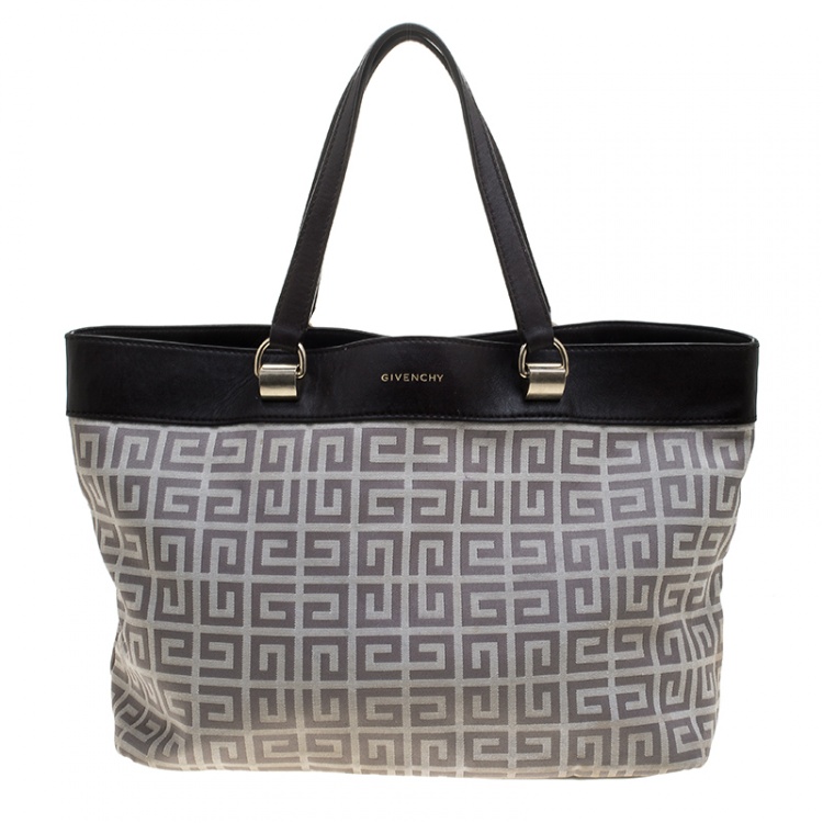 Pre Owned Givenchy Dark Brown/Grey Monogram Canvas and Leather Tote