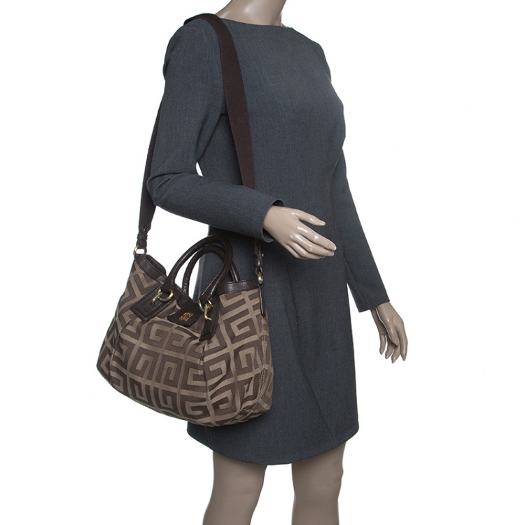 Pre Owned Givenchy Dark Brown/Grey Monogram Canvas and Leather Tote