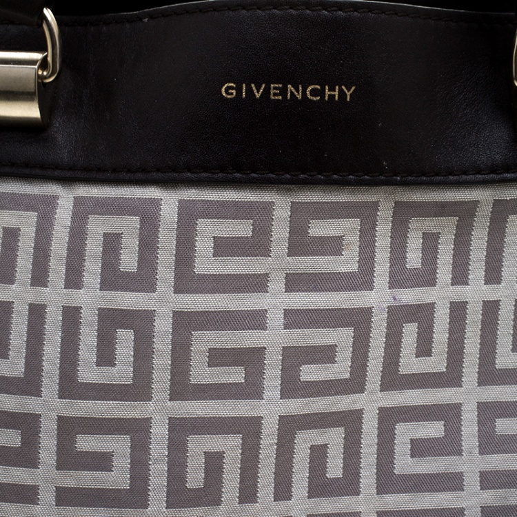 Pre Owned Givenchy Dark Brown/Grey Monogram Canvas and Leather Tote