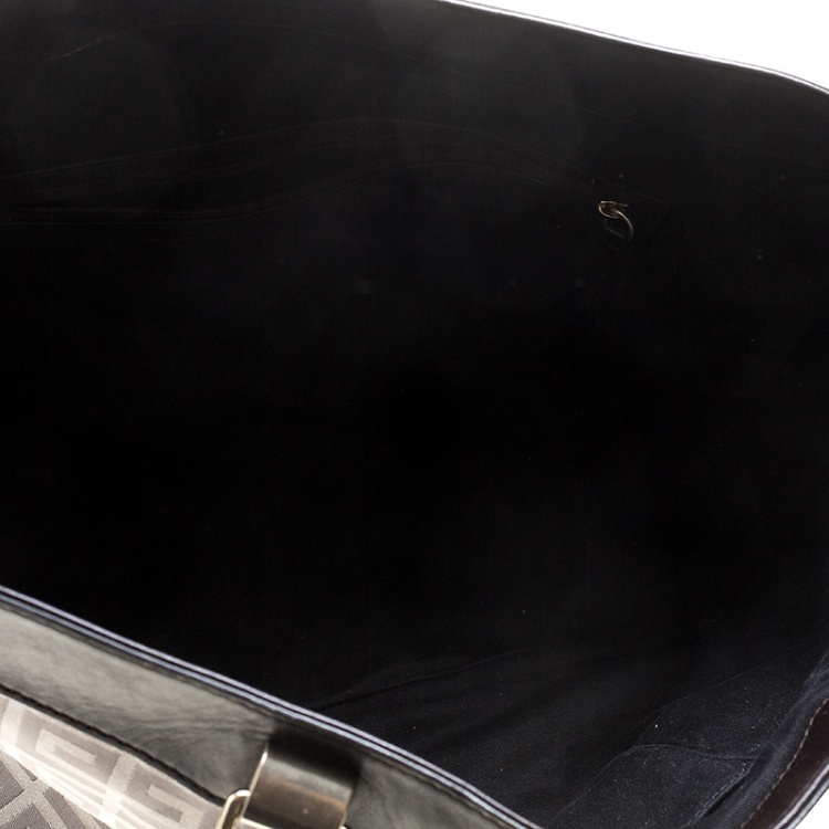 Pre Owned Givenchy Dark Brown/Grey Monogram Canvas and Leather Tote