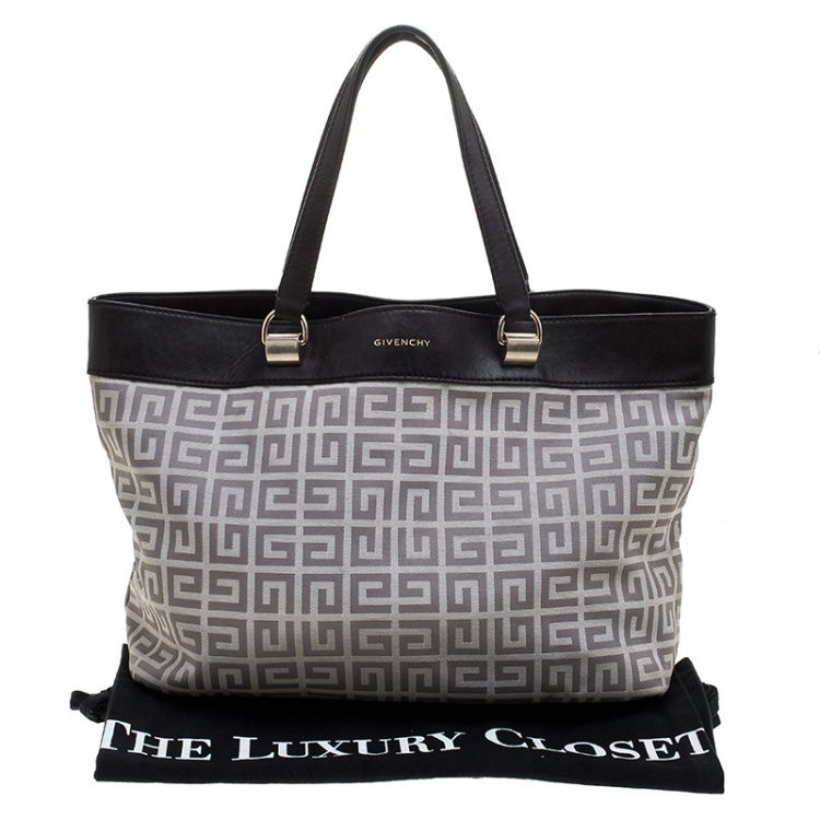 Pre Owned Givenchy Dark Brown/Grey Monogram Canvas and Leather Tote