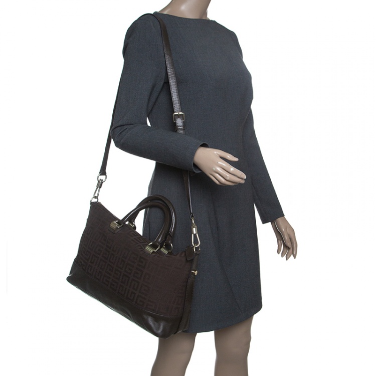 Pre Owned Givenchy Brown Signature Canvas and Leather Convertible Tote