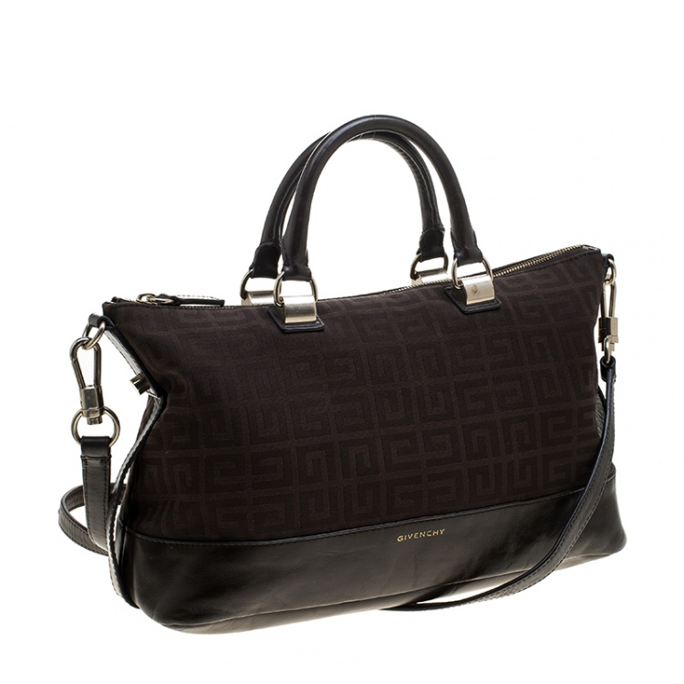 Pre Owned Givenchy Brown Signature Canvas and Leather Convertible Tote