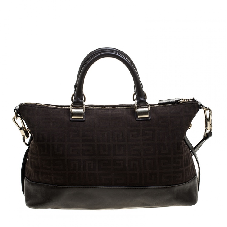 Pre Owned Givenchy Brown Signature Canvas and Leather Convertible Tote
