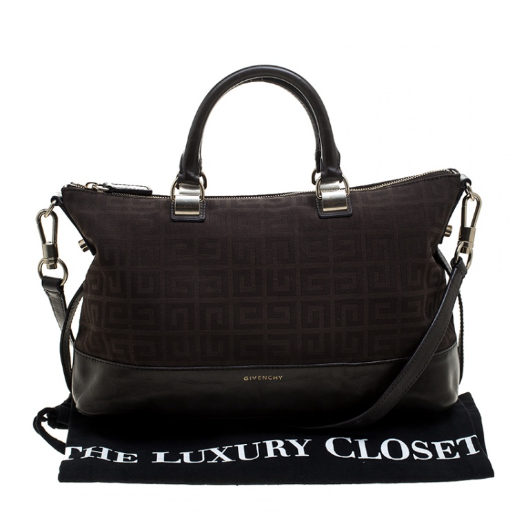 Pre Owned Givenchy Brown Signature Canvas and Leather Convertible Tote