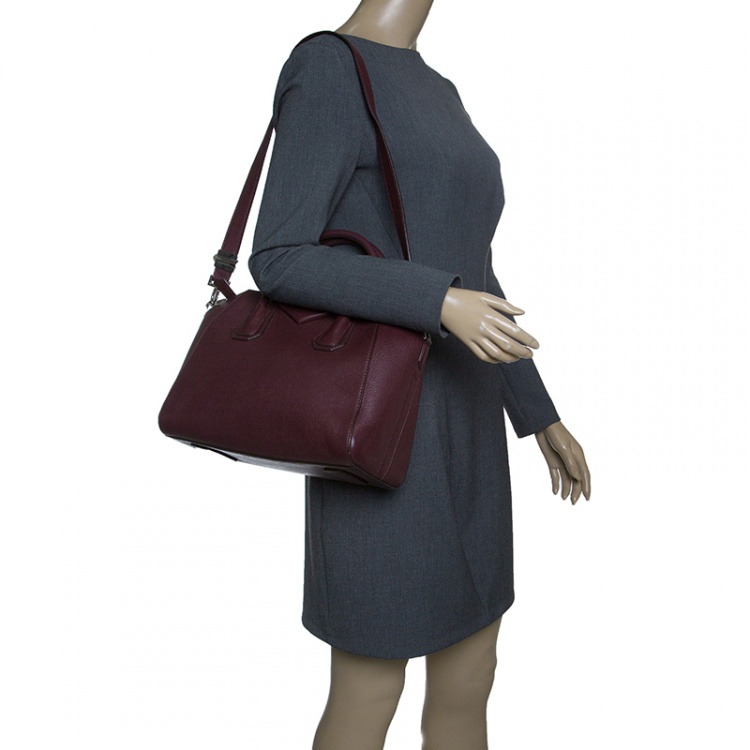 Givenchy Antigona Small Aubergine Leather Shoulder Bag Burgundy