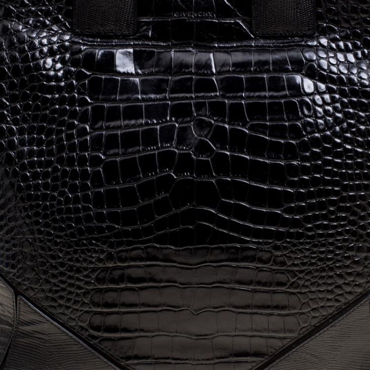 Pre Owned Givenchy Black Croc Embossed Leather Easy Tote