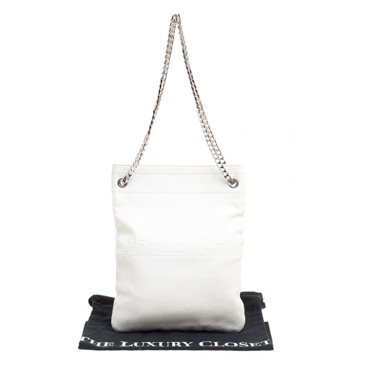 Pre Owned Givenchy White Leather Chain Tote