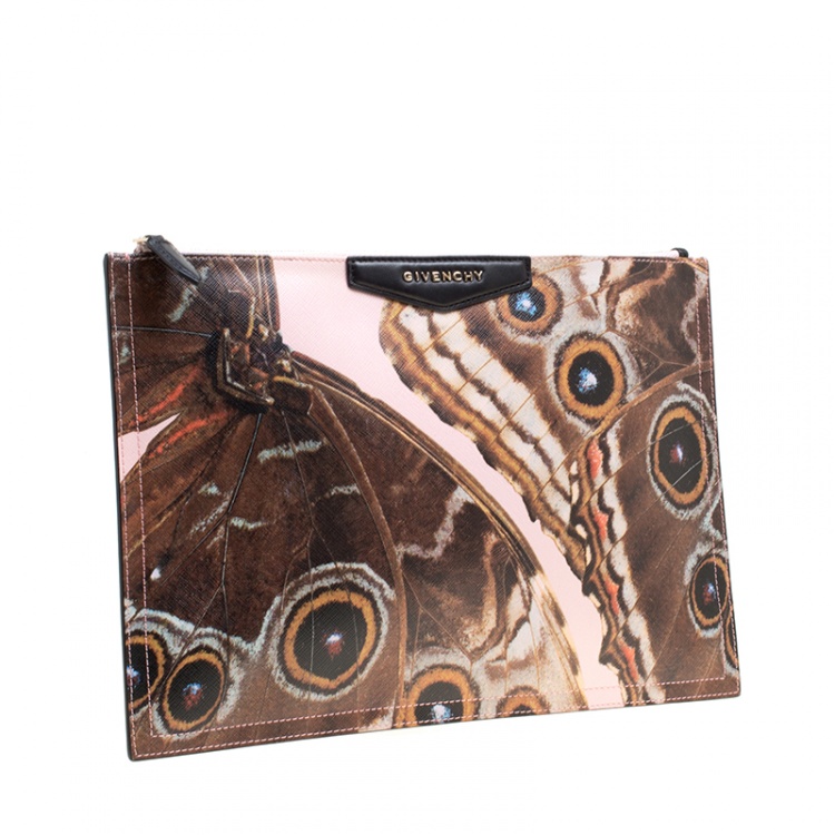Pre Owned Givenchy Pink Printed Butterfly Coated Canvas Antigona Clutch