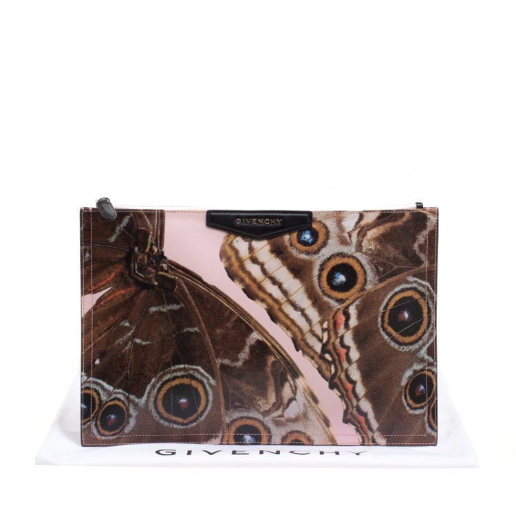 Pre Owned Givenchy Pink Printed Butterfly Coated Canvas Antigona Clutch