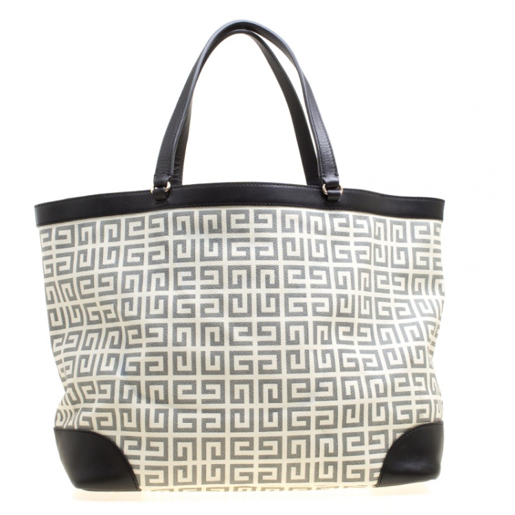 Pre Owned Givenchy Off White/Black Coated Canvas and Leather Shopper Tote
